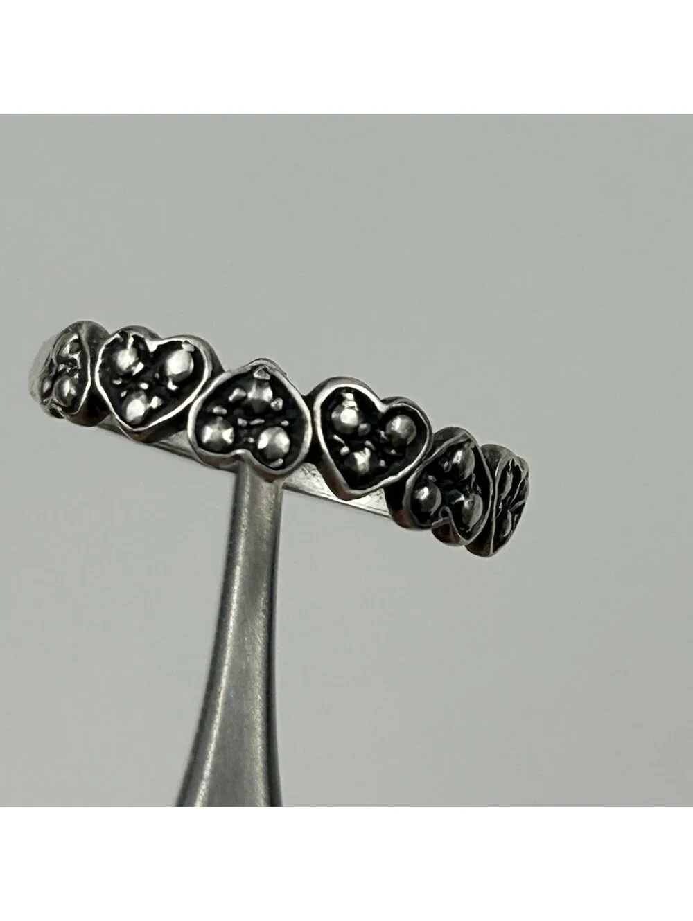 Boho Sterling Silver Multi Heart Stack Ring Size 6.5 Vintage Marcasite READ #111